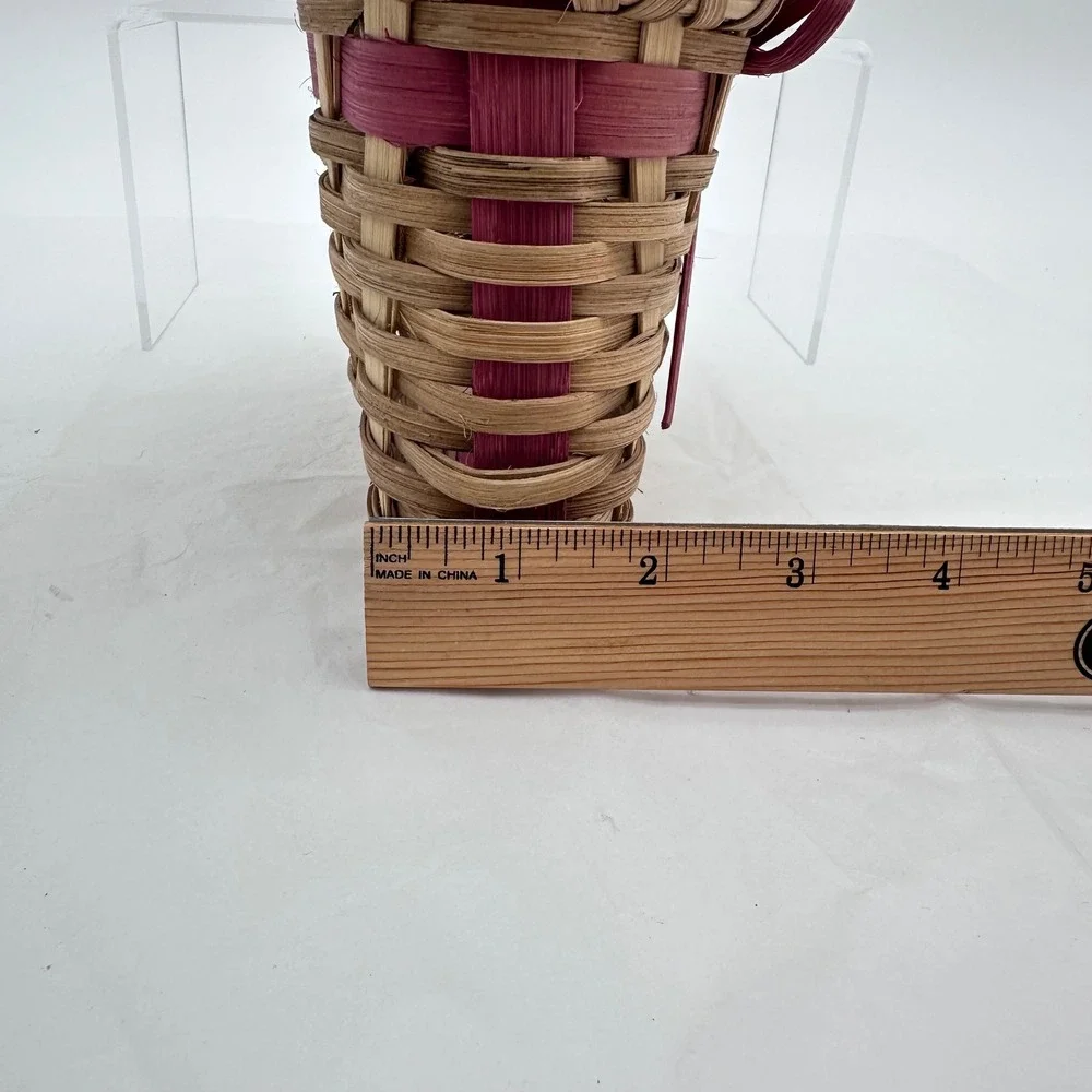 Woven Wall Basket 5x5 Small Tan Pink Bow Hanging Decor